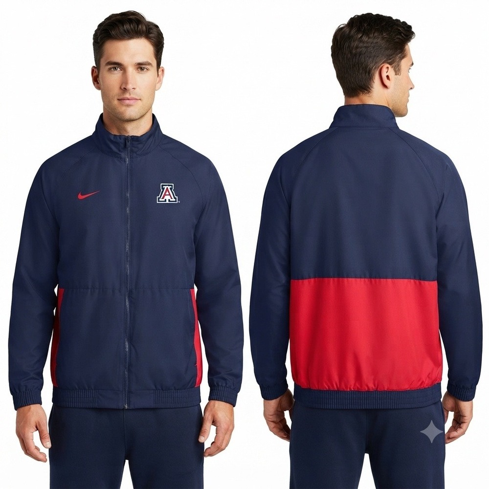 Nike‎ Team Arizona Wildcats Mens Large Navy Blue Red Full Zip Windbreaker Jacket